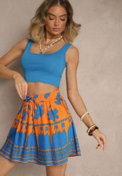 Pomarańczowe Szorty z Wiskozy z Abstrakcyjnym Wzorem Evironia. Brązowe szorty Renee, bez wzorów, z wiskozy, eleganckie. W wyprzedaży za 31.99 zł.