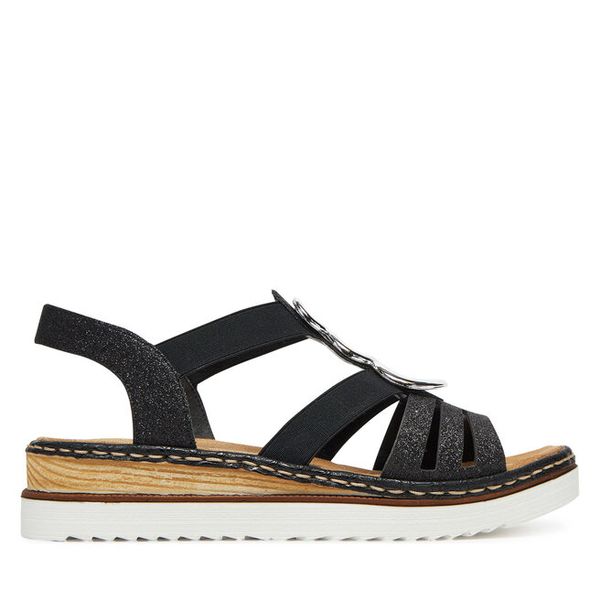 Sandały Rieker. Czarne sandały Rieker, bez wzorów, bez obcasa, na płaskiej podeszwie, bez zapięcia. Za 259.99 zł.