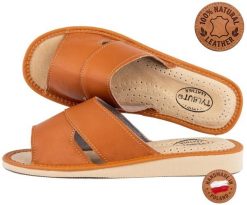 Kapcie kempingowe damskie Tylbut TYL0113 ze skóry naturalnej domowe. Brązowe kapcie OEM, bez wzorów, z materiału. Za 64.00 zł.