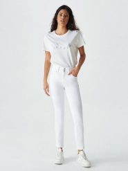 LTB Dżinsy "Molly" - Skinny fit - w kolorze białym rozmiar: W25/L34. Białe jeansy LTB, l, z aplikacjami, ze skóry, klasyczne, z podwyższonym stanem. Za 78.66 zł.