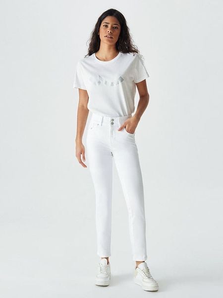 LTB Dżinsy "Molly" - Skinny fit - w kolorze białym rozmiar: W25/L34. Białe jeansy LTB, l, z aplikacjami, ze skóry, klasyczne, z podwyższonym stanem. Za 83.22 zł.