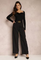Czarne Spodnie Szerokie High Waist Gaye. Czarne jeansy Renee, bez wzorów, z jeansu, z podwyższonym stanem. W wyprzedaży za 75.99 zł.