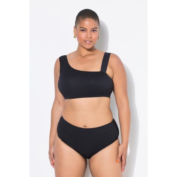 Damskie Figi od bikini krój z wysokim stanem fakturowane paski. Czarne bikini Ulla Popken, bez wzorów, z elastanu. Za 93.99 zł.