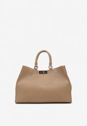 Beżowa Torebka Shopperka z Rączkami Ozdobiona Klamrą Nalasia. Brązowe torebki klasyczne Renee, bez wzorów, biznesowe, bez dodatków. Za 149.99 zł.