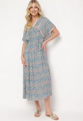 Niebieska Boho Sukienka z Wiskozy z Cienkim Paskiem i Krótkim Rękawem Meaata. Niebieskie sukienki Born2be, l, bez wzorów, z materiału, boho, bez kołnierzyka, plus size, bez ramiączek, maxi. Za 99.99 zł.