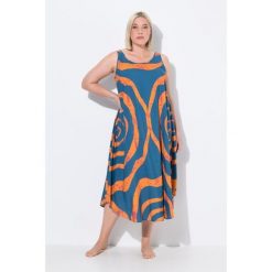 Damskie Sukienka midi koła krój trapezowy okrągły dekolt bez rękawów. Niebieskie sukienki Ulla Popken, plus size, bez wzorów, z materiału, sportowe, bez kołnierzyka, plus size, bez ramiączek, midi, sportowe. Za 279.99 zł.