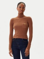 Elisabetta Franchi Golf MK-11B-56E2-V290 Brązowy Slim Fit. Brązowe swetry Elisabetta Franchi, bez wzorów, z syntetyku, bez ramiączek. Za 1,199.00 zł.