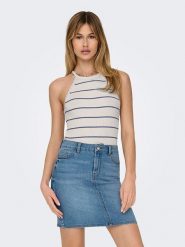 ONLY Top "Gemma" w kolorze biało-niebieskim rozmiar: XL. Białe topy ONLY, xl, bez wzorów, ze splotem, bez kołnierzyka, bez ramiączek. Za 65.85 zł.