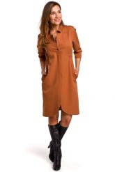 Ruda Elegancka Sukienka Żakietowa z Pagonami. Brązowe sukienki MOE, l, bez wzorów, z elastanu, eleganckie, bez kołnierzyka, bez ramiączek. Za 293.90 zł.