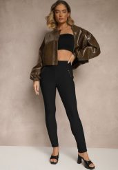 Czarne Spodnie Typu Skinny High Waist Ozdobione Cyrkoniami Lavilara. Czarne jeansy Renee, bez wzorów, z jeansu, eleganckie, z podwyższonym stanem. W wyprzedaży za 31.99 zł.