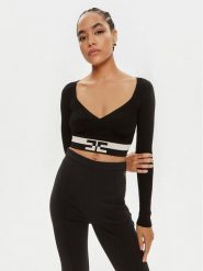 Elisabetta Franchi Bluzka MK-55S-46E2-V250 Czarny Slim Fit. Czarne bluzki Elisabetta Franchi, s, bez wzorów, z wiskozy, bez kołnierzyka, bez ramiączek. Za 1,149.00 zł.