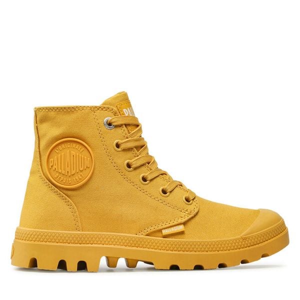 Trapery Palladium. Żółte traperki Palladium, bez wzorów, bez obcasa, bez zapięcia. Za 199.99 zł.