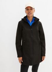 Parka softshell z materiału odpychającego wodę. Czarne płaszcze bonprix, bez wzorów, z softshellu, bez kaptura. Za 249.99 zł.