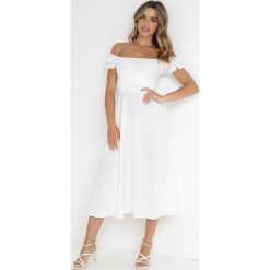 Biała Sukienka Midi z Dekoltem Carmen i Bufiastymi Rękawkami Amarhis. Białe sukienki Born2be, na co dzień, m, bez wzorów, eleganckie, bez kołnierzyka, bez ramiączek, midi, proste. W wyprzedaży za 118.99 zł.