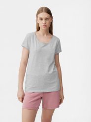 4F T-shirt regular gładki damski L. Szare t-shirty 4f, l, bez wzorów, z bawełny, bez kołnierzyka, bez ramiączek. Za 49.99 zł.