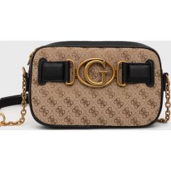 Guess torebka kolor beżowy. Brązowe listonoszki Guess, z aplikacjami, na ramię, bez dodatków. Za 599.99 zł.