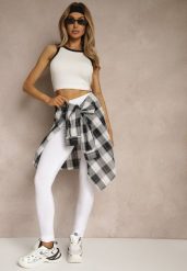 Białe Legginsy z Długimi Nogawkami i Gumką w Talii z Bawełny Ayvia. Białe legginsy Renee, bez wzorów, z bawełny, sportowe, długie. W wyprzedaży za 19.99 zł.