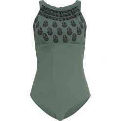 Kostium kąpielowy bonprix oliwkowo-czarny. Zielone stroje jednoczęściowe bonprix, bez wzorów. Za 89.99 zł.