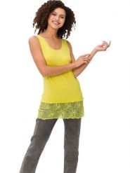 Heine Top w kolorze żółtym rozmiar: 44. Żółte topy Heine, bez wzorów, z koronki, bez kołnierzyka, bez ramiączek. Za 47.94 zł.