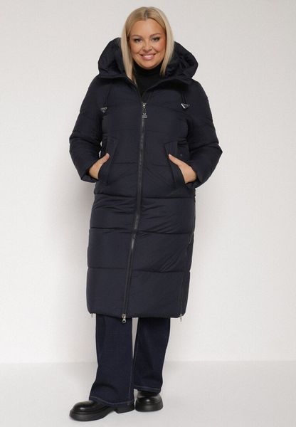 Granatowa Długa Kurtka Pikowana z Kapturem i Bocznymi Suwakami Mevoressa. Niebieskie kurtki Born2be, na zimę, plus size, bez wzorów, z dzianiny, z kapturem. Za 299.99 zł.