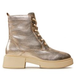 Botki Caprice. Żółte botki Caprice, bez wzorów, bez obcasa, na płaskiej podeszwie, bez zapięcia. Za 279.99 zł.