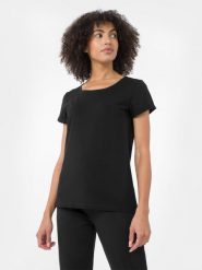 4F T-shirt regular gładki damski L. Białe t-shirty 4f, l, bez wzorów, z bawełny, bez kołnierzyka, bez ramiączek. Za 49.99 zł.