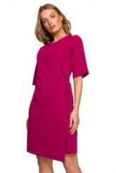 Sukienka elegancka z podwójnym przodem z klamrą klasyczna fioletowa. Fioletowe sukienki Sukienki.shop, do pracy, l, bez wzorów, biznesowe, bez kołnierzyka, bez ramiączek, kopertowe. Za 289.00 zł.