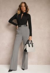 Jasnoszare Spodnie Garniturowe z Wiskozą High Waist o Szerokim Kroju Ceanita. Szare jeansy Renee, l, bez wzorów, z jeansu, biznesowe, z podwyższonym stanem. W wyprzedaży za 99.99 zł.