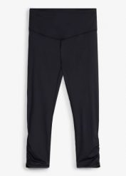 Ultralekkie legginsy sportowe 3/4 z marszczeniem, szybko schnące. Czarne legginsy bonprix, bez wzorów, sportowe. Za 94.99 zł.