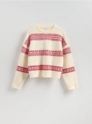 Sweter we wzory - wielobarwny. Swetry Reserved, l, bez wzorów, z dzianiny, bez ramiączek. Za 129.99 zł.