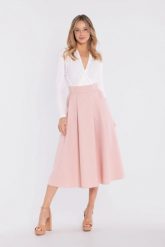 Rozkloszowana spódnica z wysokim stanem różowa. Czerwone spódnice Stylove, l, bez wzorów, midi, rozkloszowane. Za 289.00 zł.