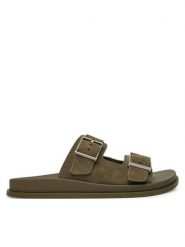 Calvin Klein Klapki City Sandal Buckle Suede HW0HW03130 Zielony. Zielone klapki Calvin Klein, bez wzorów, ze skóry, bez obcasa, bez zapięcia. Za 529.99 zł.