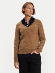 Gant Sweter 4800101 Brązowy Slim Fit. Brązowe swetry Gant, xs, bez wzorów, z bawełny, bez ramiączek. Za 319.99 zł.