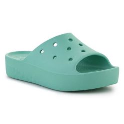 Klapki Crocs Classic Platform Slide W 208180-3UG zielone. Zielone klapki bez wzorów, casualowe, bez obcasa, na platformie, bez zapięcia. Za 316.64 zł.