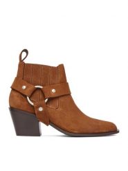 Badura Botki EO-CLEO-501-25 Brązowy. Brązowe botki Badura, bez wzorów, ze skóry, bez obcasa, na słupku, bez zapięcia. Za 259.99 zł.