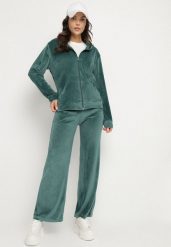 Zielony Komplet Dresowy z Weluru Taliowana Bluza i Szerokie Spodnie Meandra. Zielone bluzy Born2be, s, z aplikacjami, z dresówki, eleganckie, bez ramiączek, bez kaptura. W wyprzedaży za 72.24 zł.