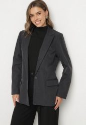 Szara Pudełkowa Marynarka Jednorzędowa z Usztywnioną Linią Ramion Foella. Szare marynarki i żakiety Born2be, l, bez wzorów, z jeansu, eleganckie, bez ramiączek. Za 139.99 zł.