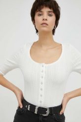 Levi's bluzka damska kolor biały gładka. Białe bluzki Levi's, l, bez wzorów, z dzianiny, bez kołnierzyka, bez ramiączek. Za 219.99 zł.