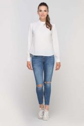 Ecru Bluzka ze Stójką. Czarne bluzki Lanti, l, bez wzorów, z lycry, bez kołnierzyka, bez ramiączek. Za 169.90 zł.