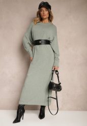 Miętowa Pudełkowa Sukienka z Dzianiny z Wiskozą Maziala. Zielone sukienki Renee, na co dzień, bez wzorów, z dzianiny, eleganckie, bez kołnierzyka, bez ramiączek, midi. W wyprzedaży za 111.99 zł.