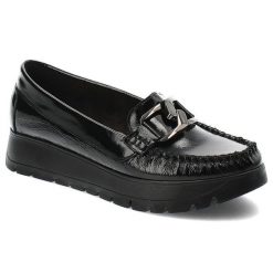 Czarne Modne Półbuty Armodo Stylowe Obuwie Damskie. Czarne półbuty wsuwane Armodo, bez wzorów, ze skóry, biznesowe, bez obcasa. Za 297.99 zł.