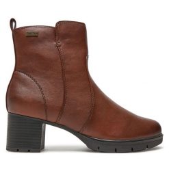 Botki Jana. Brązowe botki JANA, bez wzorów, bez obcasa, na słupku, bez zapięcia. Za 199.99 zł.