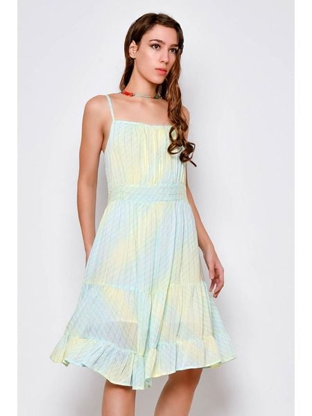 H.H.G. Sukienka w kolorze błękitno-żółtym rozmiar: M. Niebieskie sukienki H.H.G., m, bez wzorów, z wiskozy, bez kołnierzyka, bez ramiączek, midi. Za 56.93 zł.