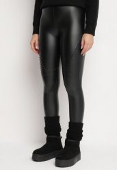 Czarne Ocieplane Spodnie z Imitacji Skóry o Dopasowanym Kroju z Wysokim Stanem Rivaki. Czarne jeansy Born2be, m, bez wzorów, z jeansu, eleganckie, z podwyższonym stanem. Za 34.99 zł.