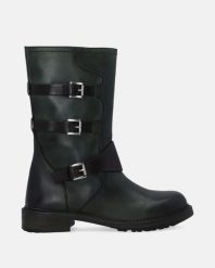 ZIELONE BOTKI Z KLAMRAMI H002LEGROBB003. Zielone botki Venezia, bez wzorów, ze skóry, bez obcasa, bez zapięcia. Za 399.00 zł.