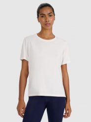4F Koszulka treningowa regular szybkoschnąca damska - beżowa XL. Brązowe t-shirty sportowe 4f, uniwersalny, bez wzorów, z elastanu, bez ramiączek, na fitness i siłownię. Za 79.99 zł.