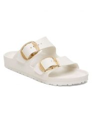 Birkenstock Klapki "Arizona Big Buckle" w kolorze białym rozmiar: 40. Białe klapki Birkenstock, bez wzorów, klasyczne, z otwartym noskiem, bez obcasa, bez zapięcia. Za 239.95 zł.