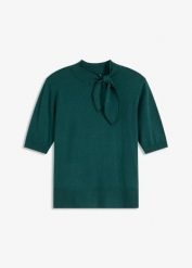 Cienki sweter z miękkiej mieszanki wiskozy. Zielone swetry bonprix, bez wzorów, z dzianiny, eleganckie, bez ramiączek. Za 109.99 zł.