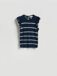 Bluzka w paski - granatowy. Niebieskie bluzki Reserved, l, bez wzorów, z bawełny, bez kołnierzyka, bez ramiączek. Za 139.99 zł.