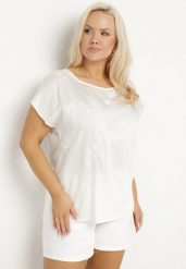 Biała Bluzka z Krótkim Luźnym Rękawem Mepola. Białe bluzki Born2be, plus size, bez wzorów, z jeansu, eleganckie, bez kołnierzyka, plus size, bez ramiączek. Za 69.99 zł.